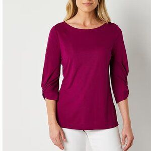 Loft Women's Burgundy Quarter Length Sleeve Jersey Knit Top